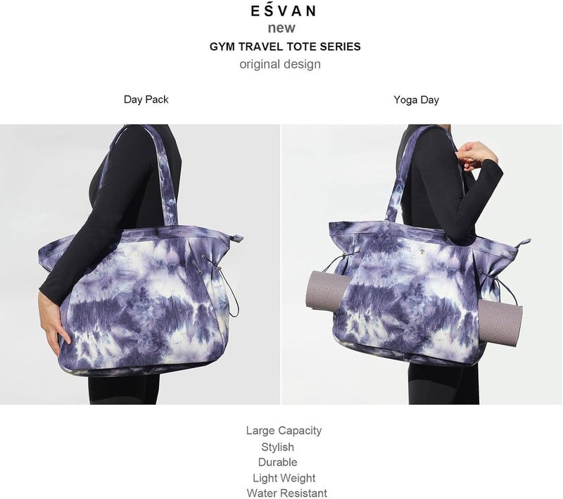 ESVAN Corduroy Yoga Tote Bag Gifts for Women Drawstring Yoga Mat Bag for Office Workout Travel Carryall Pilates Gym - Image 4